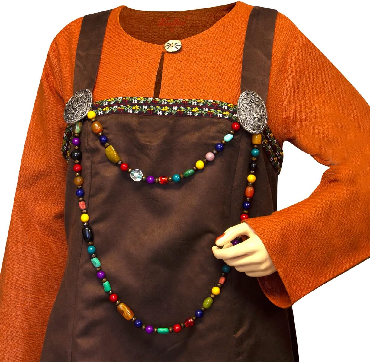 Windlass Women's Astrid Viking Apron Overdress Embroidery Work Lace Back Silver Colored Brooches for Party LARP Cosplay