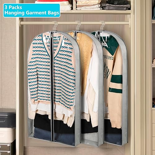 Miniatura 2 de Paquete de 3 bolsas de ropa de 40 pulgadas para colgar ropa, fundas transparentes a prueba de polillas con refuerzos de 4 pulgadas para