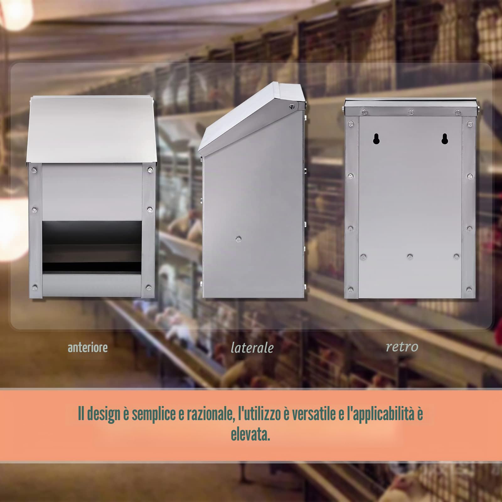 4.5kg Mangiatoia Automatica per Pollo In Acciaio Inox Appendere Mangiatoia Galline Automatica Senza Sprechi Alimentatore Automatico per Pollame Pollo Anatre Oche (Argento)