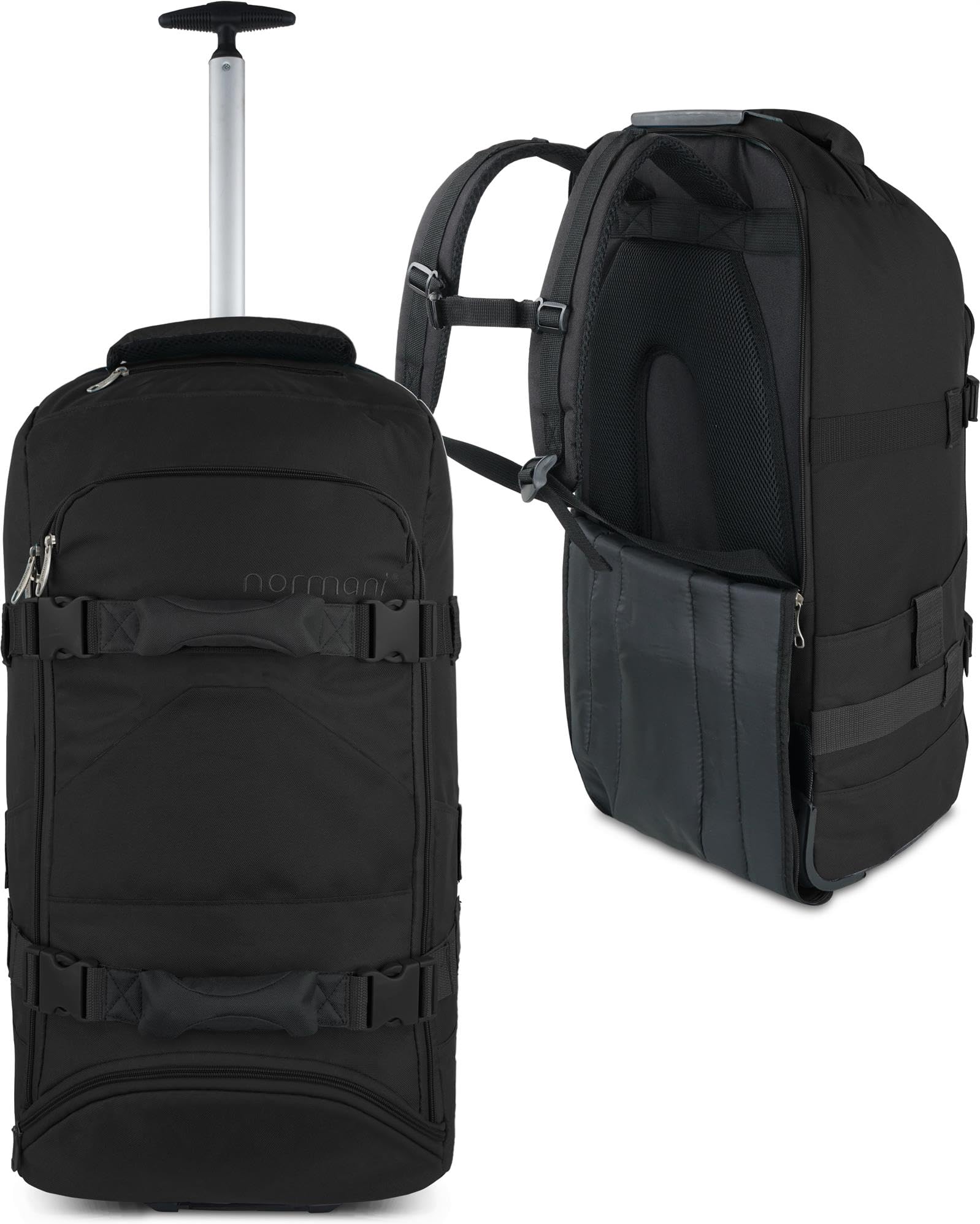 normani Reisetasche Trolley mit Rucksackfunktion 90 Liter - Backpacker mit Frontloader praktischer Reisetrolley und Rucksack in Einem mit 7 Fächern Schwarz 90 Liter
