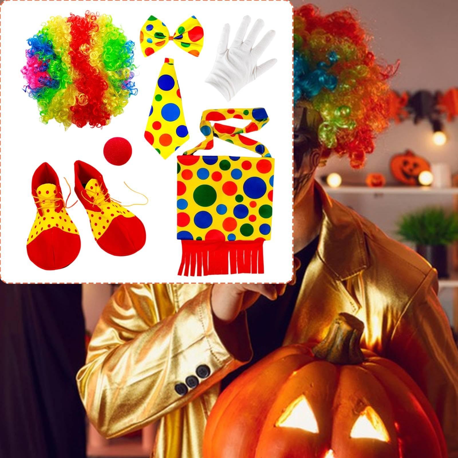 Set da Clown per Giochi di Ruolo con Parrucca Arcobaleno E Accessori per, Feste di Halloween, Carnevale, Feste di Compleanno, Spettacoli, Style C