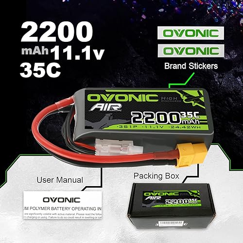 Miniatura 6 de OVONIC 3s Lipo Batería 35C 2200mAh 11.1V Lipo Batería con conector XT60 para avión RC Quadcopter Helicóptero FPV Drone (1 unidad)