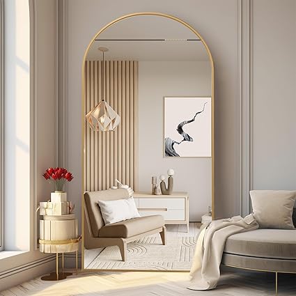 Black Arched Full Length Mirror, 71x32 Big Oversized Mirrors with Stand, Aluminum Full Length Floor Mirror with Arched-Top, Floor Standing Mirrors for Bedroom, Living Room