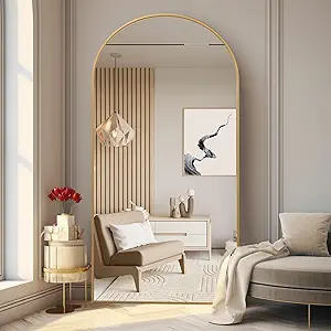Arched Full Length Mirror, 71x32 Oversized Floor Mirror with Stand, Gold Mirror Full Length, Aluminum Full Body Dressing Mirrors with Arched-Top, Leaning for Living Room, Bedroom