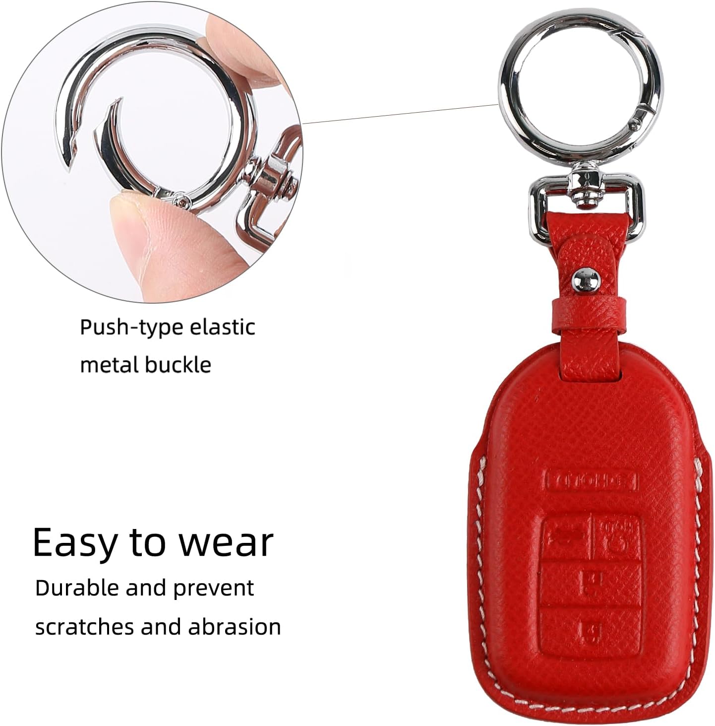 for Honda Leather Key Fob Cover with Keychain Compatible with Honda Civic, Accord, Pilot, CR-V, HRV, CRZ,Fit, Odyssey, Ridgeline, Clarity EX EX-L Smart key (Red)