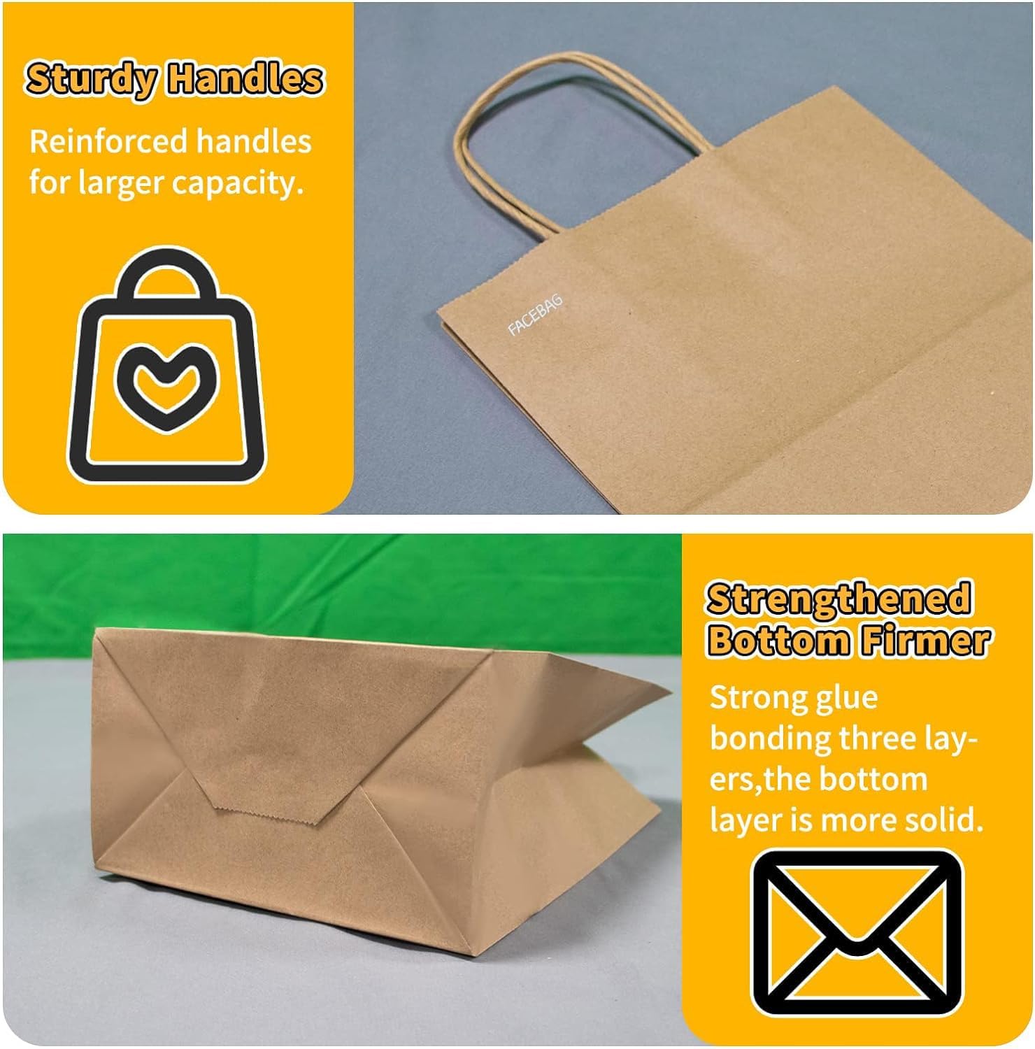 Sacchetti di carta marrone con manici, confezione da 100 pezzi, 20 x 11,4 x 27 cm, sacchetti di carta kraft marrone, sacchetti per la vendita al dettaglio, sacchetti per feste, sacchetti per la spesa,