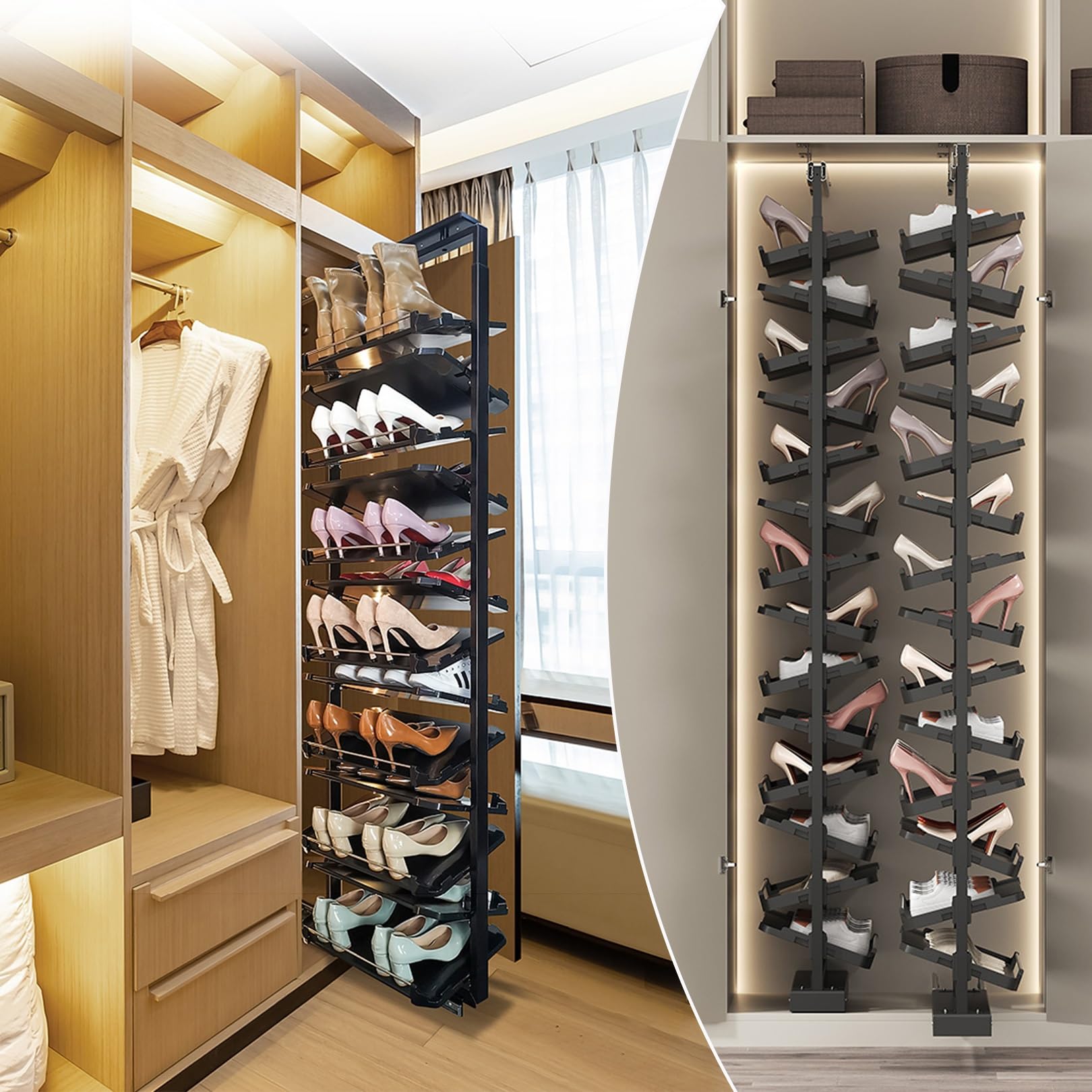 Genérico Zapatero extraíble para Interior de Armario, Zapatero expandible, Estante Vertical metálico retráctil de Altura Ajustable, Organizador de Almacenamiento Que Ahorra Espacio (Negro,