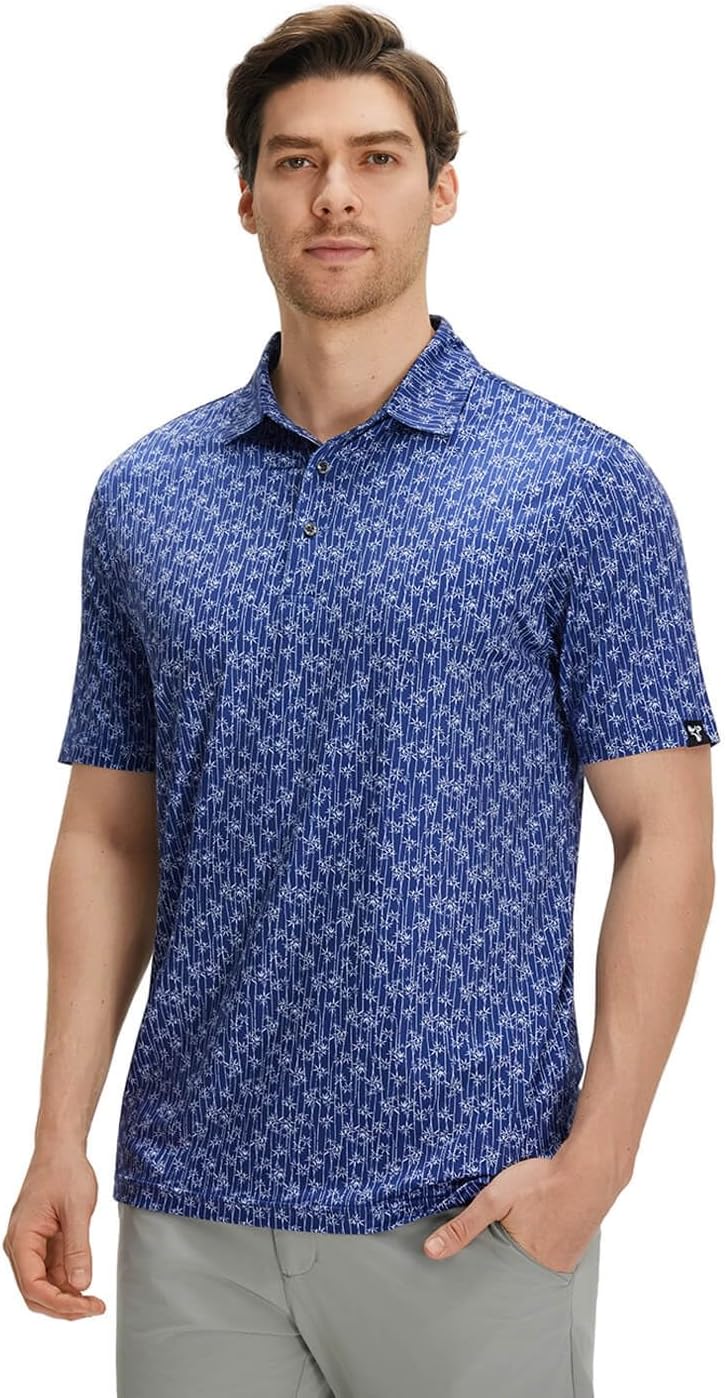 Men' s Golf Shirts Short Sleeve Print Performance Moisture Wicking Dry Fit Golf Polo Shirts for Men