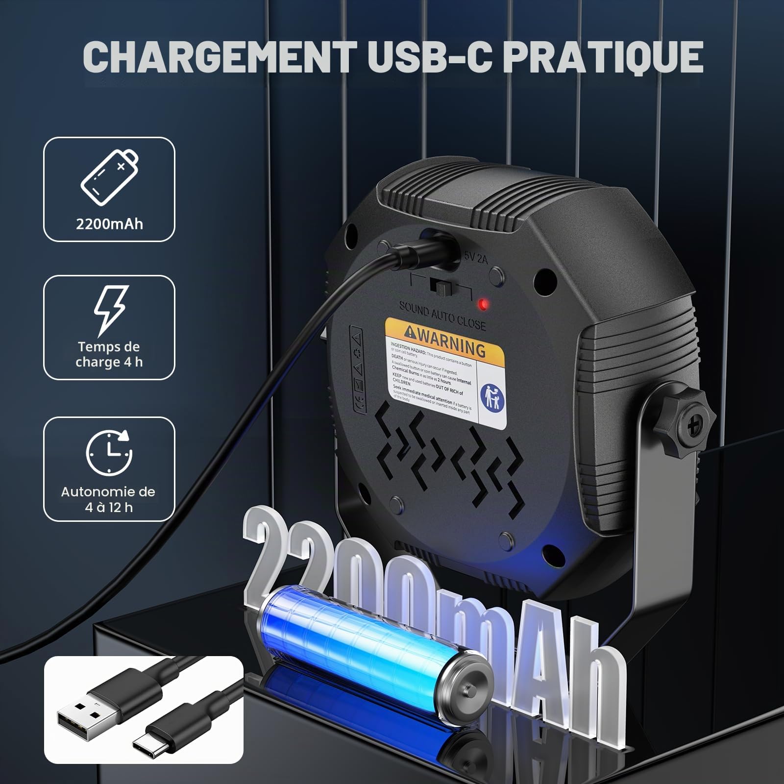 2 pièces 30W RGBW 60 LED Par projecteur batterie rechargeable Mini avec télécommande, éclairage de scène stroboscopique avec mode Auto/Son lumière disco pour DJ, fête, la chambre