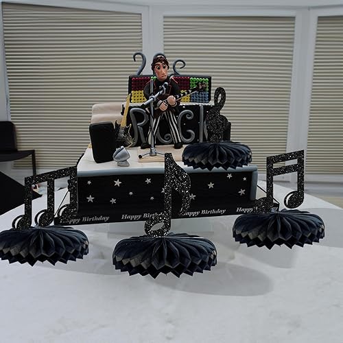 Miniatura 6 de Gyufise 8 piezas de centro de mesa con notas musicales de panal, centro de mesa de panal con purpurina negra, centros de mesa musicales para