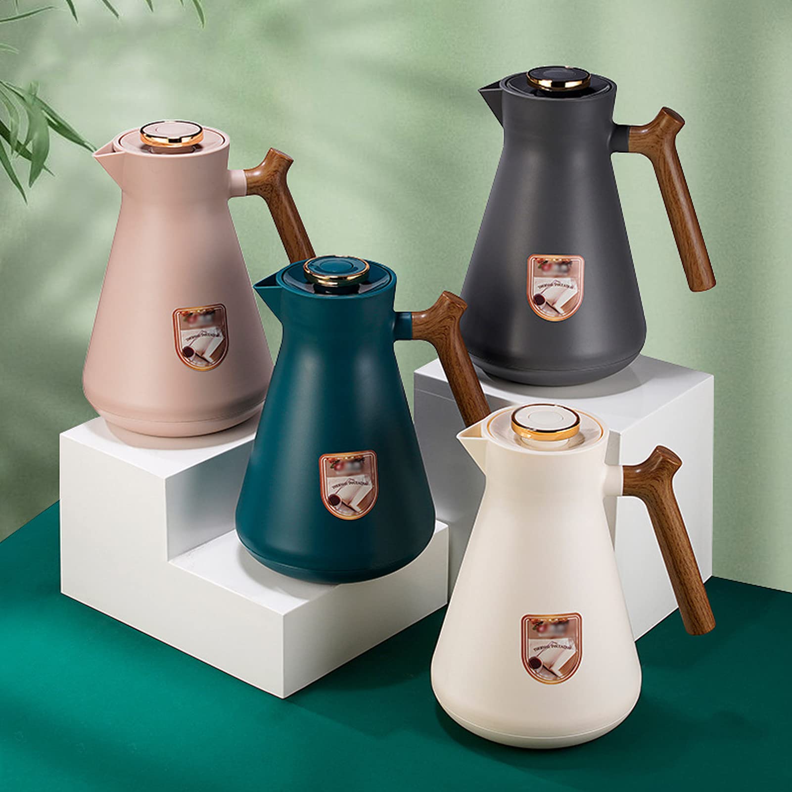 Thermoskanne Isolierkanne Vakuum Isolations, Heißer Und Kalter Thermosflasche, Kaffeekaraffe Mit Einfachem Sicherheitsschubknopf, Für Zuhause, Büro, Hotel (Braun,1L)