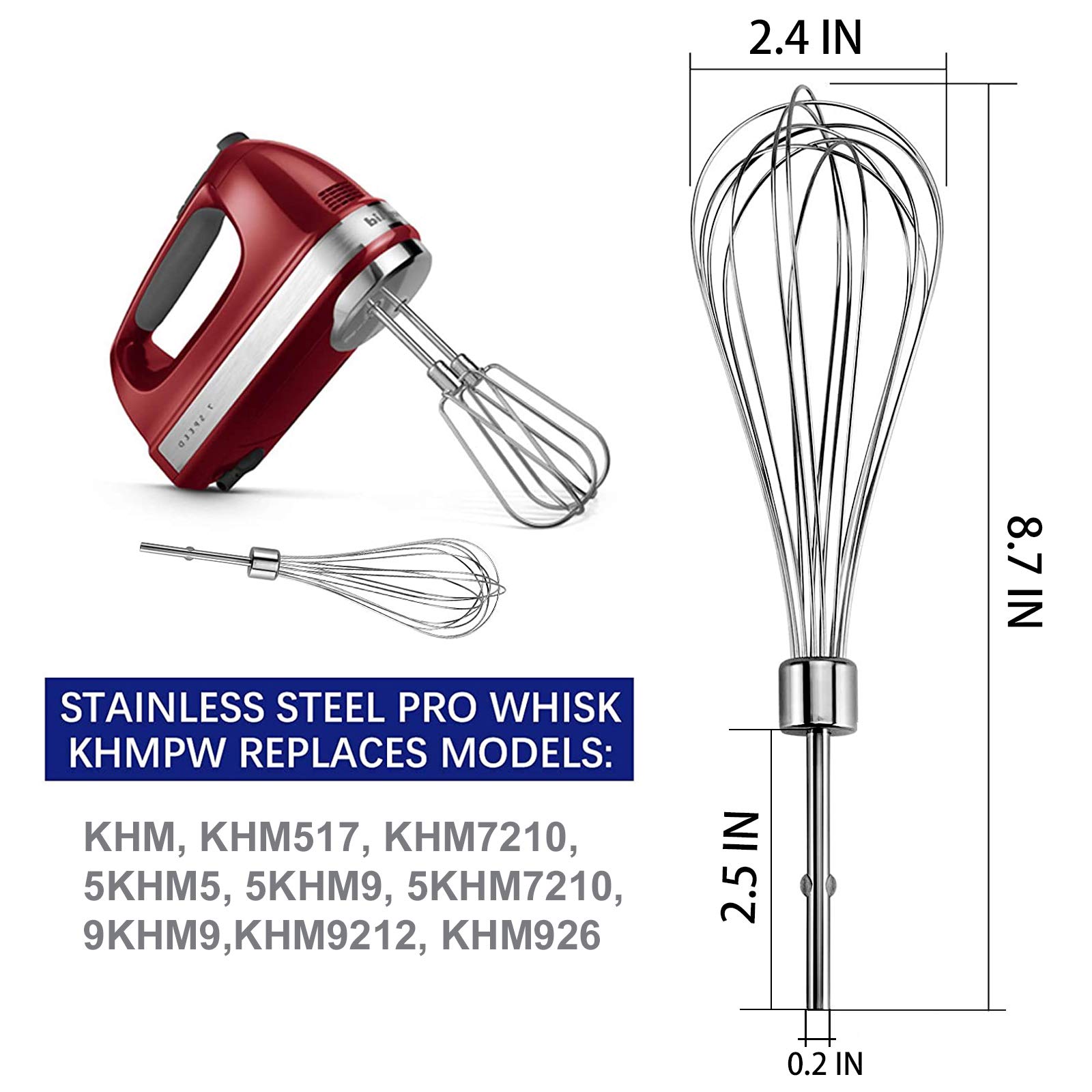 kitchenaid hand mixer stainless steel dough hooks khm2dh