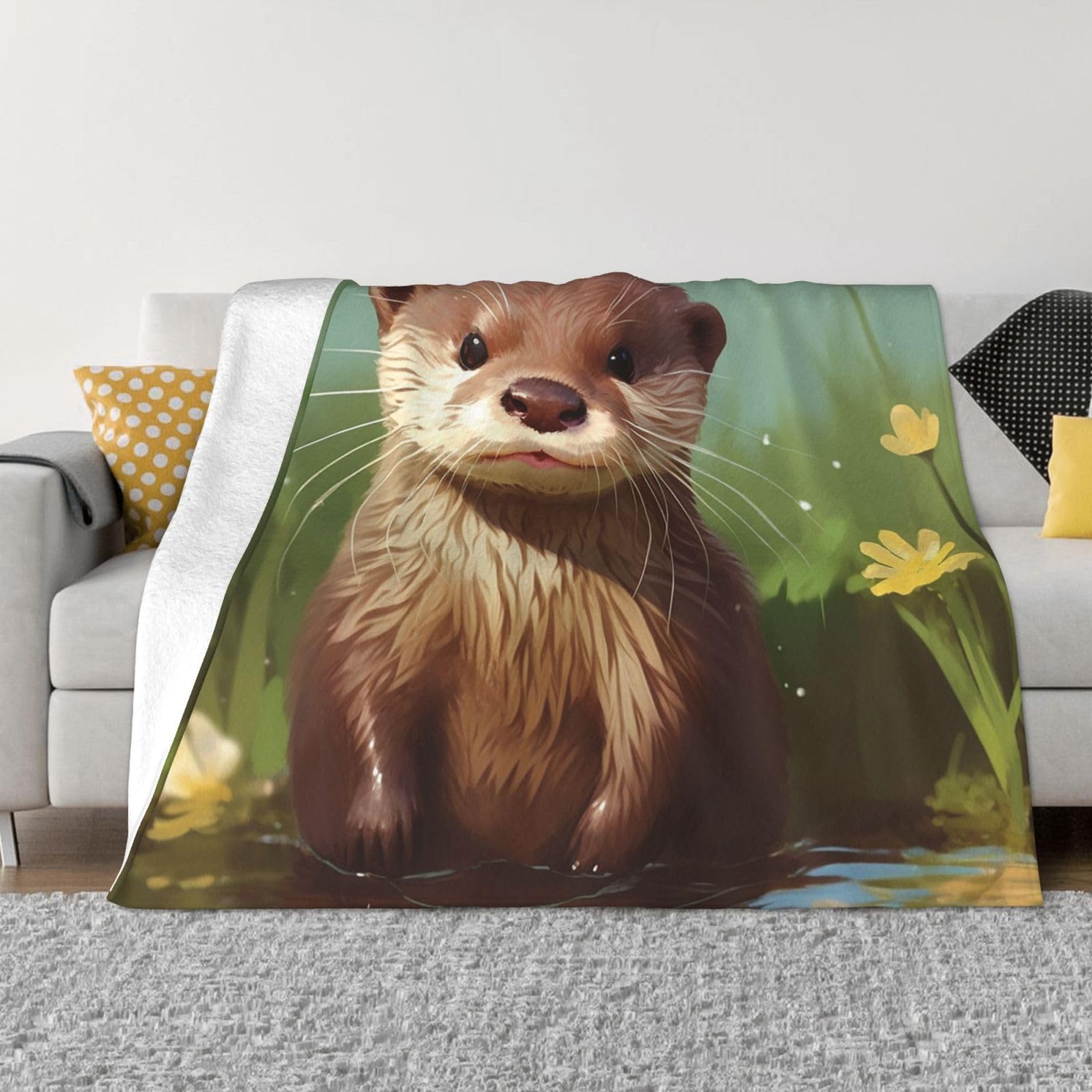 KLOPH Cute Otter Throw Blanket 60"x50" Flannel Fluffy Warm Blanket for Couch, Reversible Plush Blankets for Bed, Comfy Fuzzy Blanket for Sofa, Plush Lightweight-Blankets for All Season