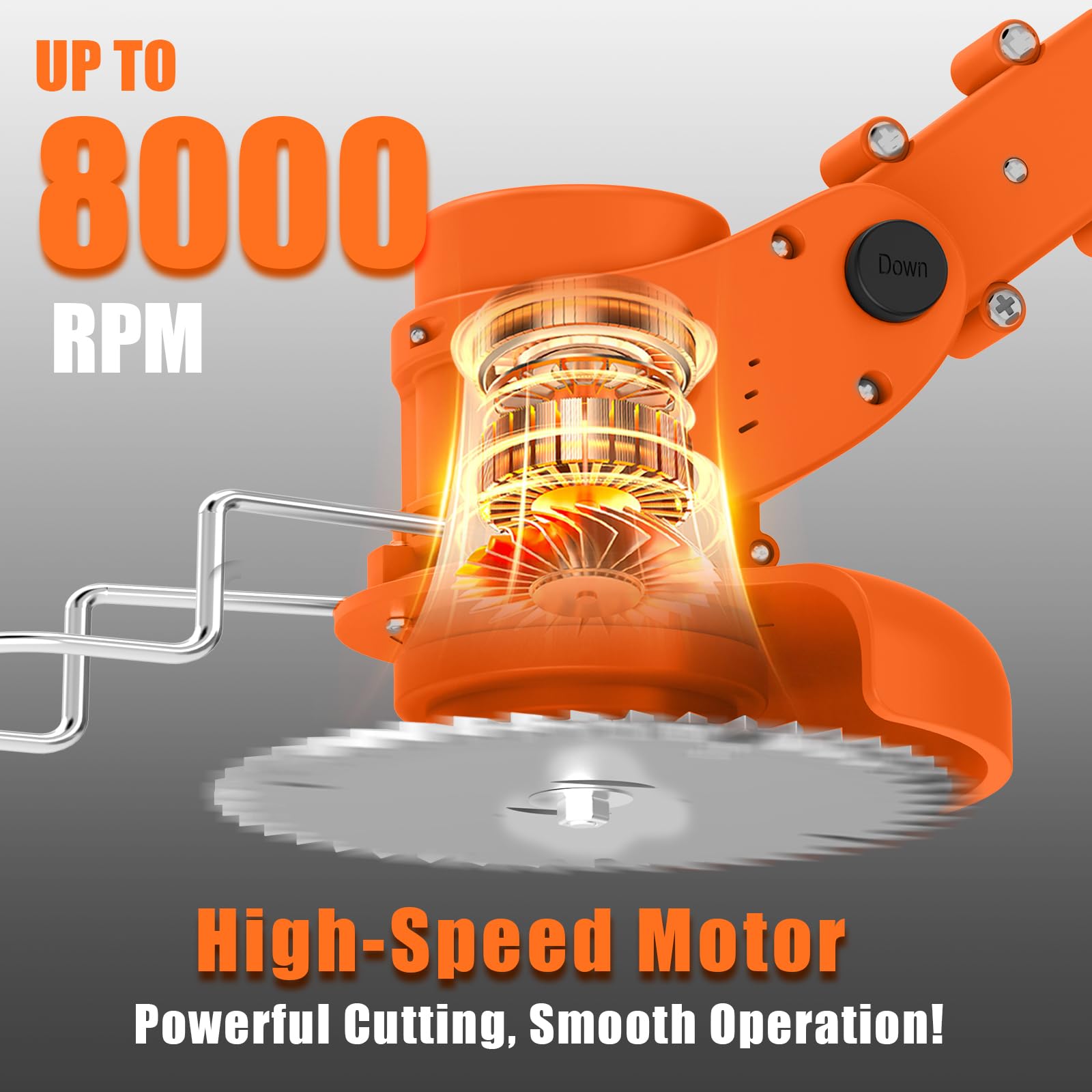 Cordless Strimmer with 4 Blades and 2 x 21V 2000mAh Battery, Garden Strimmer with Foldable Design and Adjustable Telescopic Shaft, Grass Trimmer for Lawn, Bushes and Yard - Orange - 4