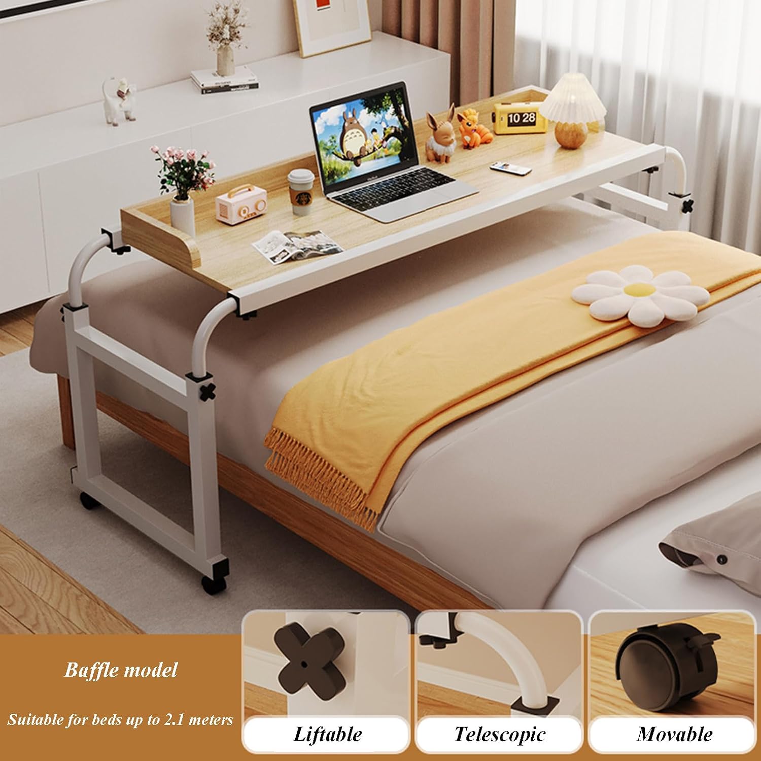 Bedtable Overbed Table with Wheels, Adjustable Height Over The Bed Table Rolling Desk Over Bed Computer Laptop Table, Moveable Medical Bed Desk for Hospital and Home