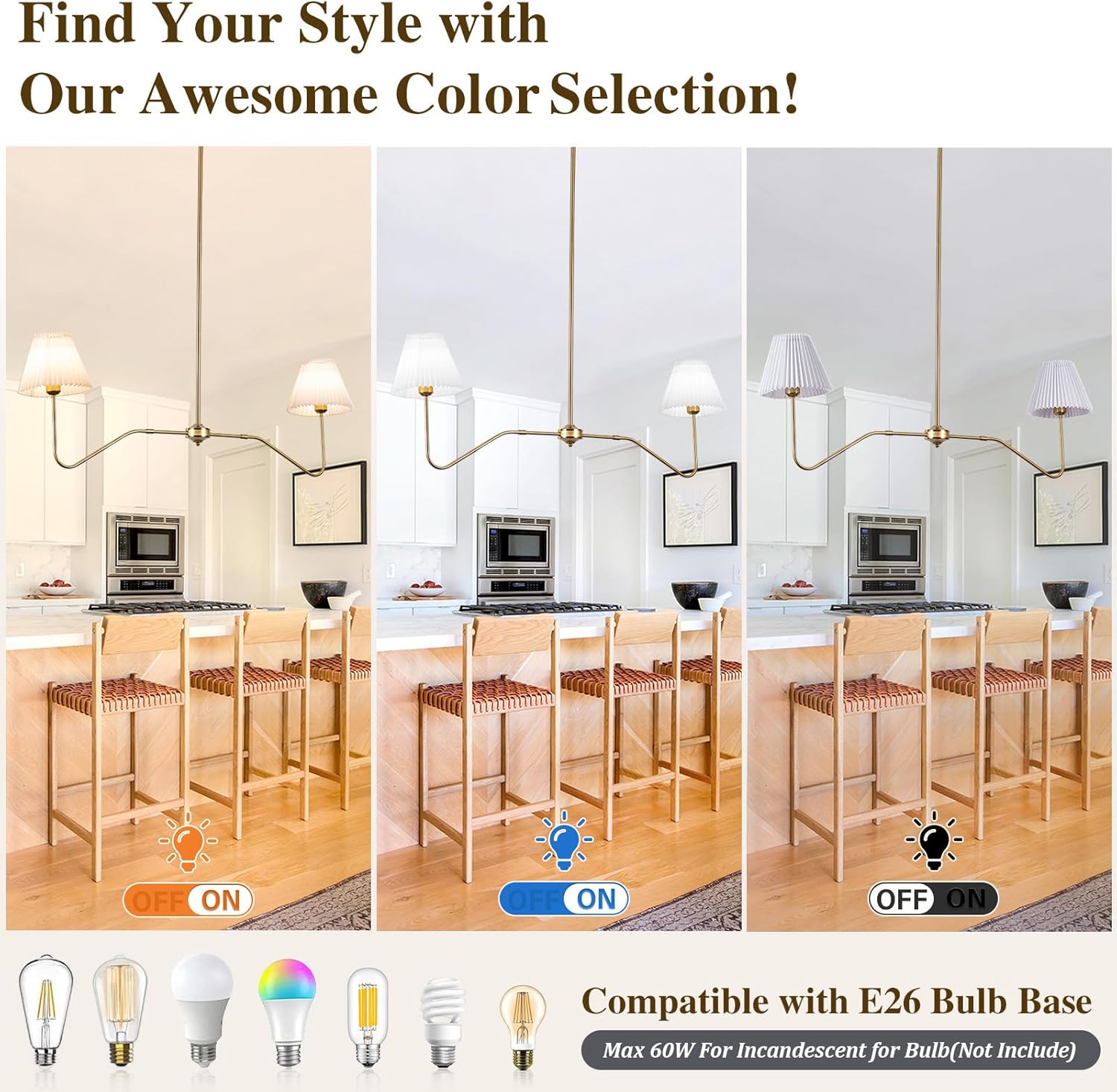 2-Lights Linear Kitchen Island Lighting Fixture, Modern Chandelier for Dining Room Light Fixtures Over Table,Gold Pendant Lighting with White Pleated Shade for Dining Table (Gold)