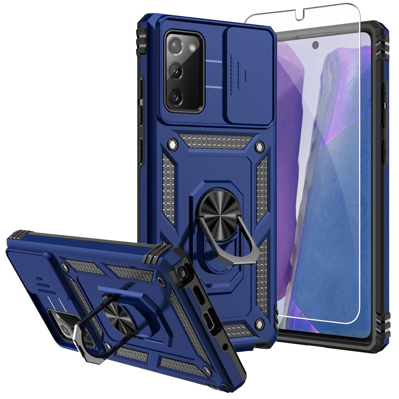 for Galaxy Note 20 Case, with Screen Protectors and Camera Cover,[Military Grade] 16ft.Drop Tested Cover with Magnetic Kickstand Protective Case for Samsung Note 20, Blue
