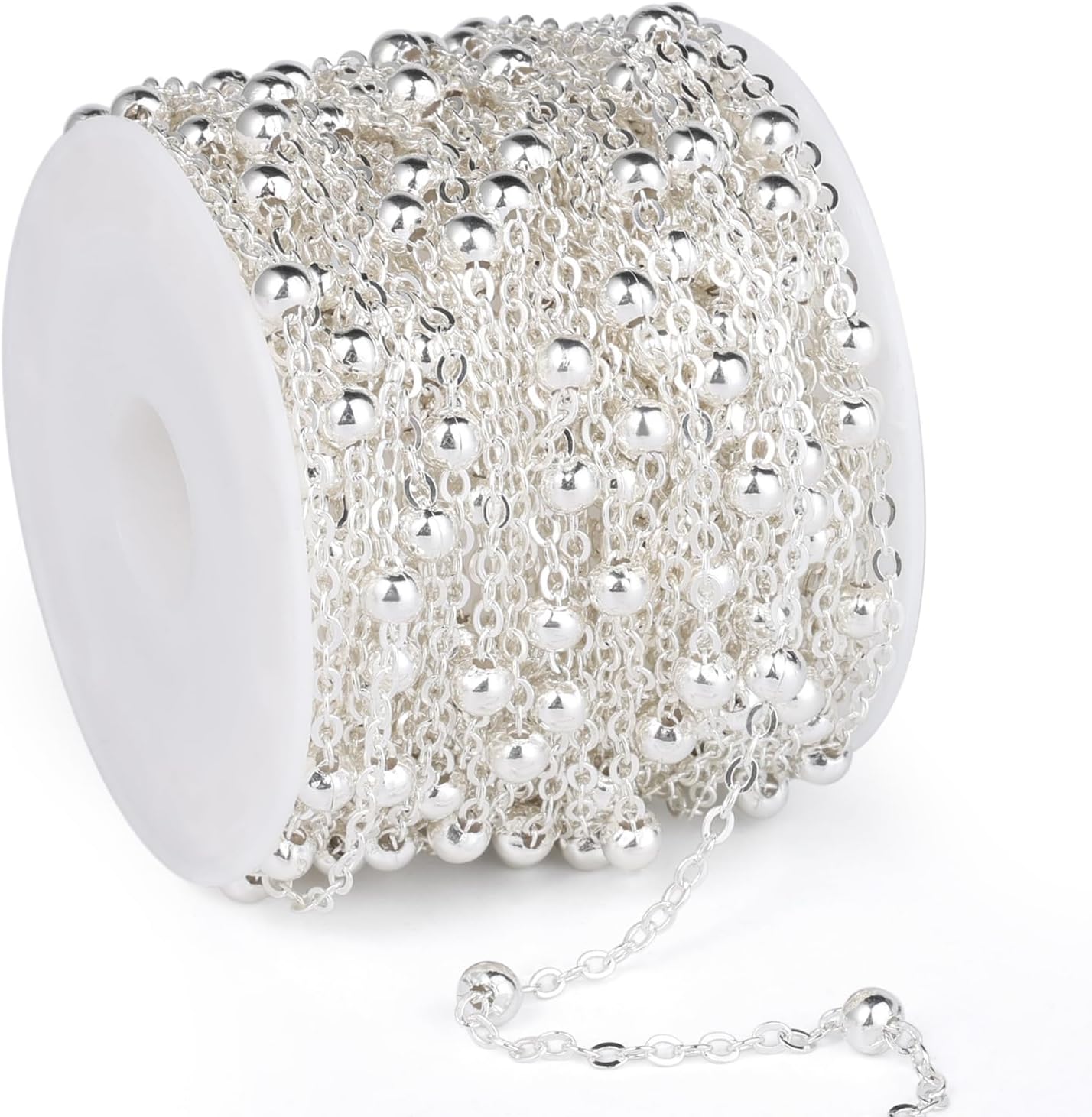 33 Feet Silver Satellite Cable Chains Roll, 2MM Silver Plated Brass Ball Beaded Cable Link Chains Spool Bulk for Jewelry Making DIY Craft