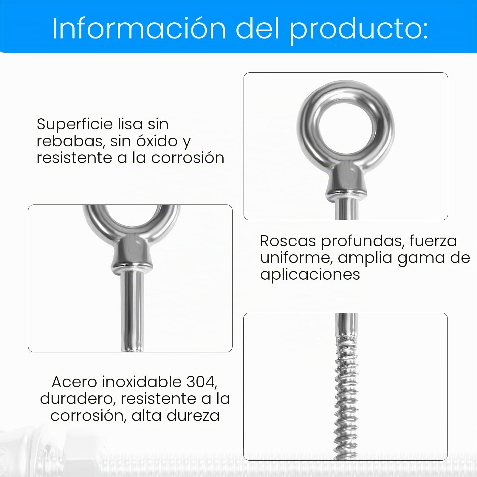12 uds. pernos de ojo | perno de ojo M8 x 80 mm | perno de ojo de acero inoxidable 304 | perno de ojo M8 | pernos de ojo | Gancho de tornillo M8 con tuerca de anillo puntiaguda