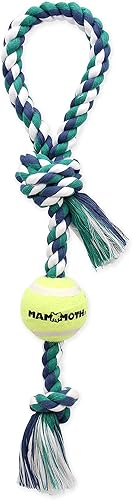 Vista 17 de Mammoth Flossy Chews - Tirón de 3 nudos con pelota de tenis estándar, juguete de algodón y poliéster de primera calidad para perros, juguete