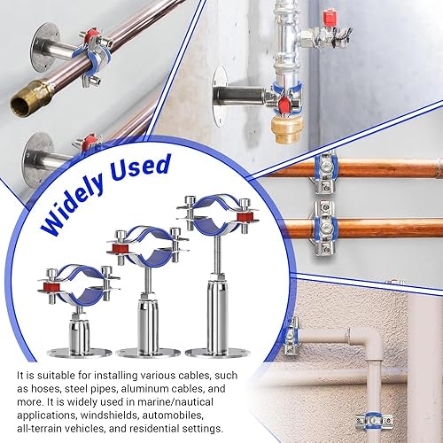 Miniatura 9 de 2 Pcs 304 Stainless Steel Pipe Clamp Hanger, Adjustable 100-150mm Pipe Support Bracket with Screws, for 38-40mm1.49"-1.57"Diameter Tube, Wall &