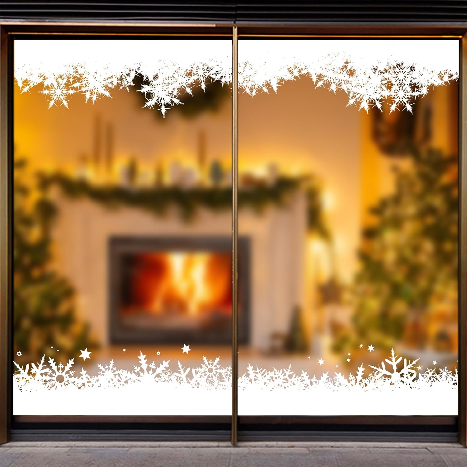 8m Christmas Snowflake Window Stickers, Window Decal, 8pcs Winter Fluffy Snow and Frost Sticker Reusable Double-Side White Window Cling Display for Xmas Party Decoration-Snow Pile