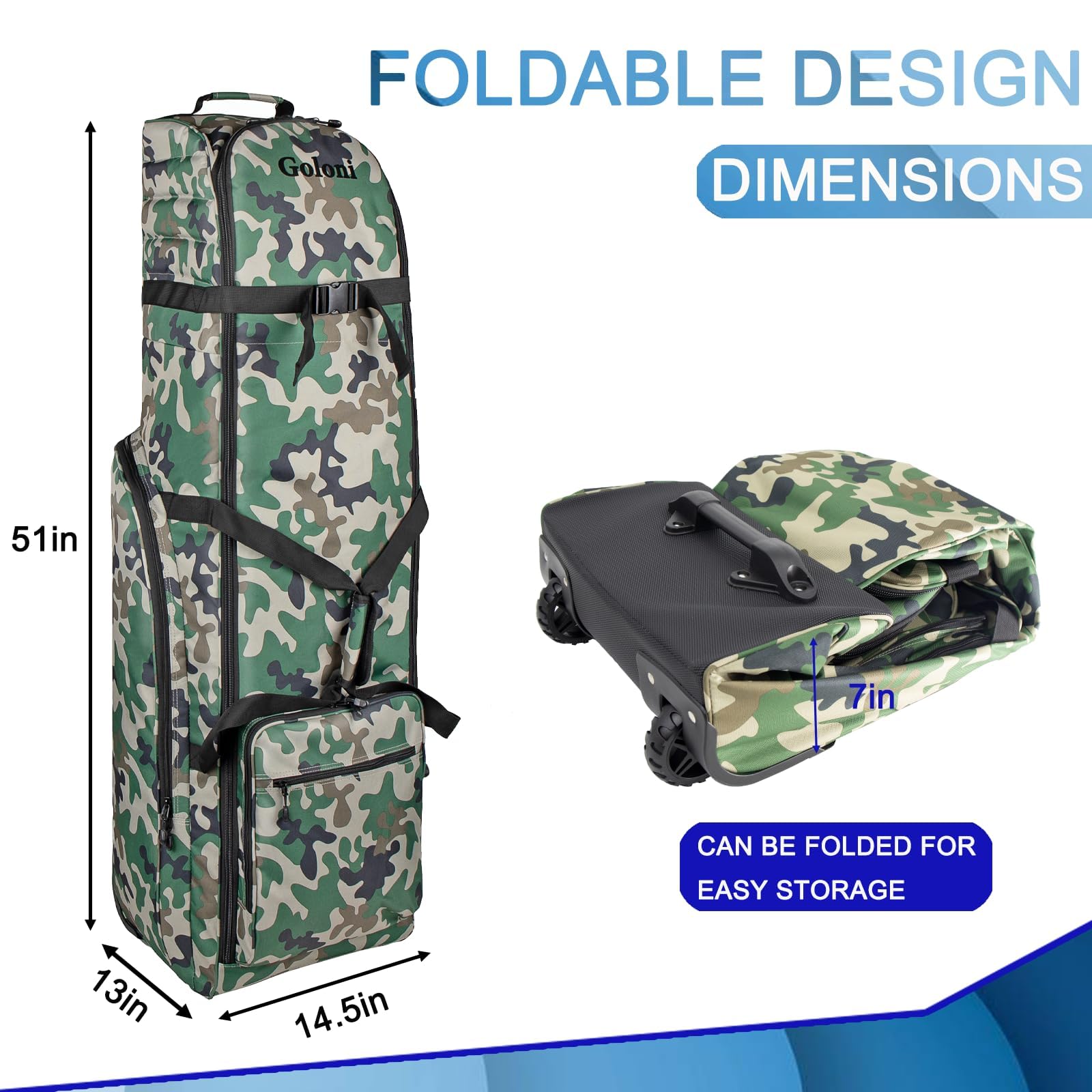 Goloni Golf-Reisetasche für Fluggesellschaften mit Rädern, strapazierfähiges 600D-Polyester-Oxford, verschleißfest, weiche, Faltbare Golfschläger-Reisetaschen, vorne mit Schuhfach