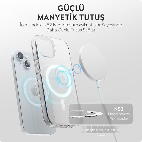 Babilden iPhone 15 İçin Kılıf Magsafe İle Uyumlu Şeffaf Sert Kristal Mika Sararmaz Telefon Kılıfı