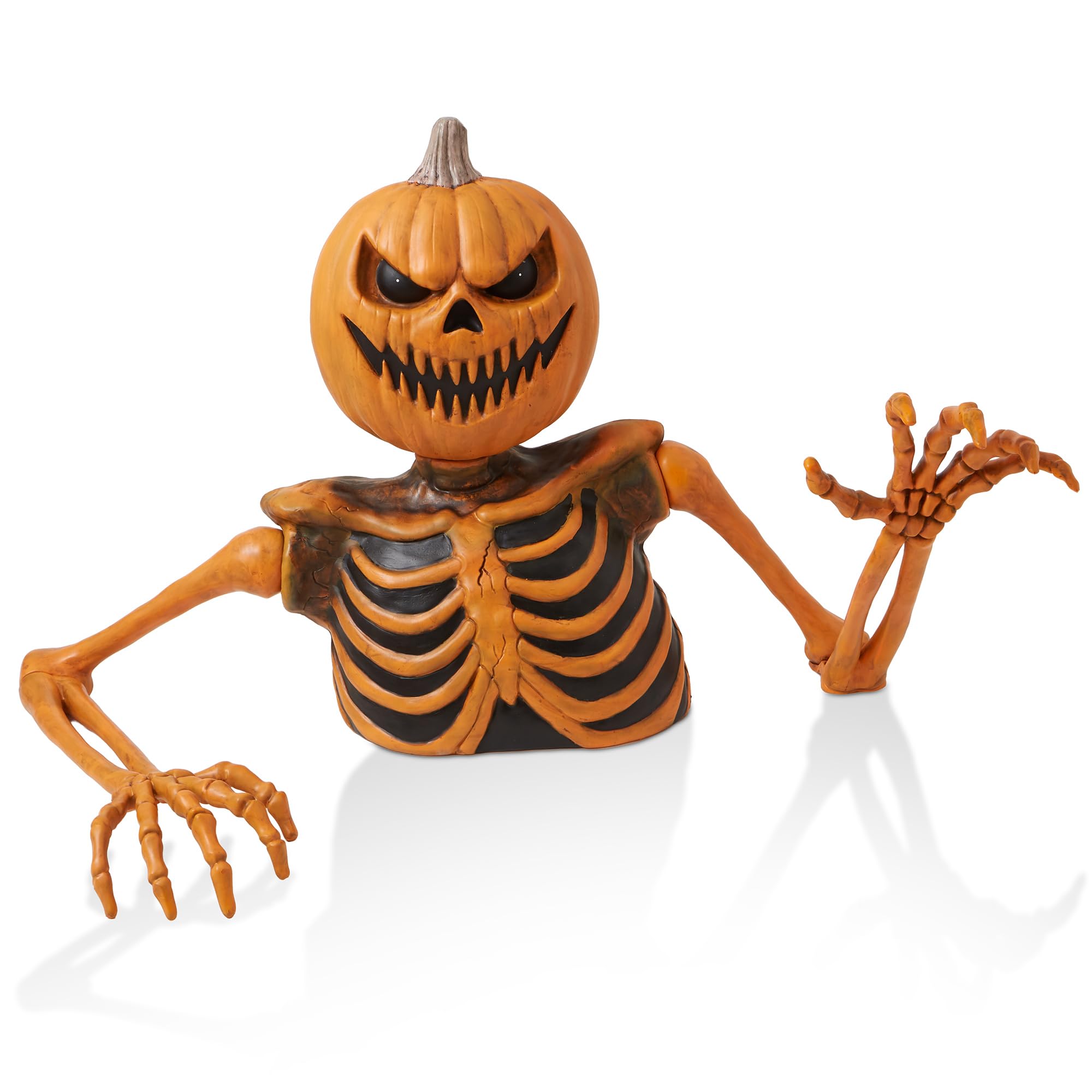 BOO BOX 35" Groundbreaking Pumpkin Skeleton, Scary Outdoor Halloween Decorations for Yard