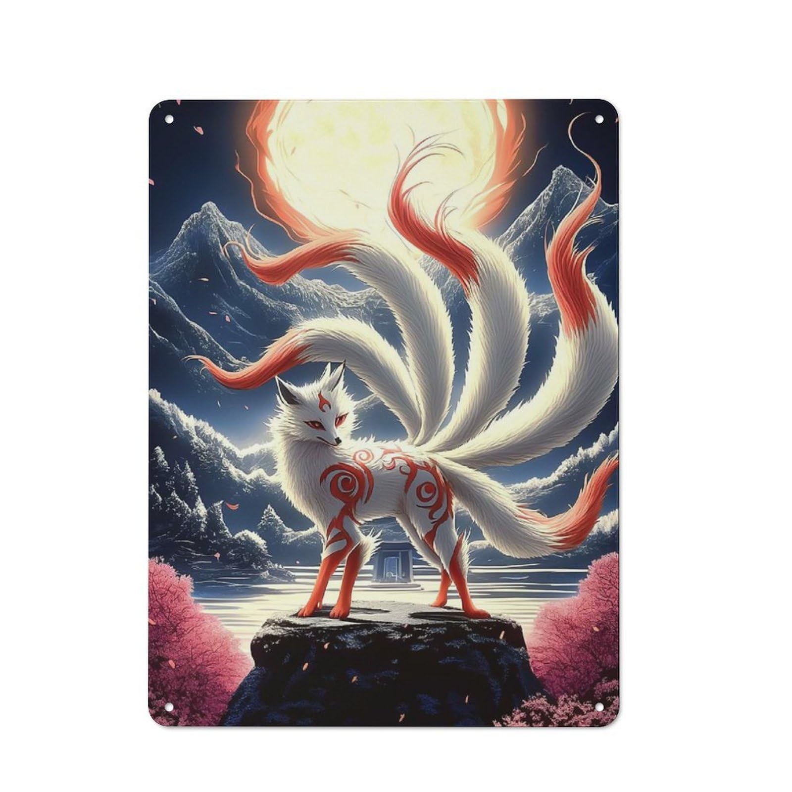 Junmoney Style-2 Mystical Nine Tailed Fox Retro Metal Plaque 40X30cm For Studio Or Craft Room, For Vintage Wall Decor Fans, For Kitchen And Home Bar Decor