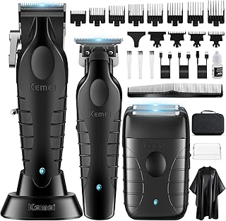 KEMEI プロ仕様 バリカン 男性用 コードレス 理髪師 バリカン Tブレード トリマー ホイルシェーバー セット 電動ヘアカットキット ガイド11本付属 USB高速充電式 KM-2296 KM-2299 KM-T95