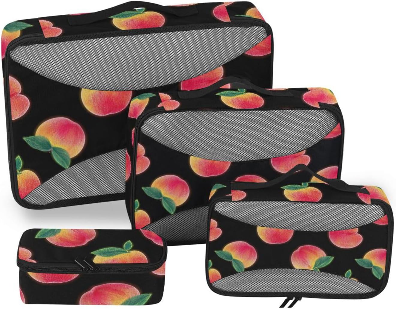 Pink Fluorescent Peach 4 Pcs set organizer for travel Mesh Travel Essentials portable set compression packing cubes