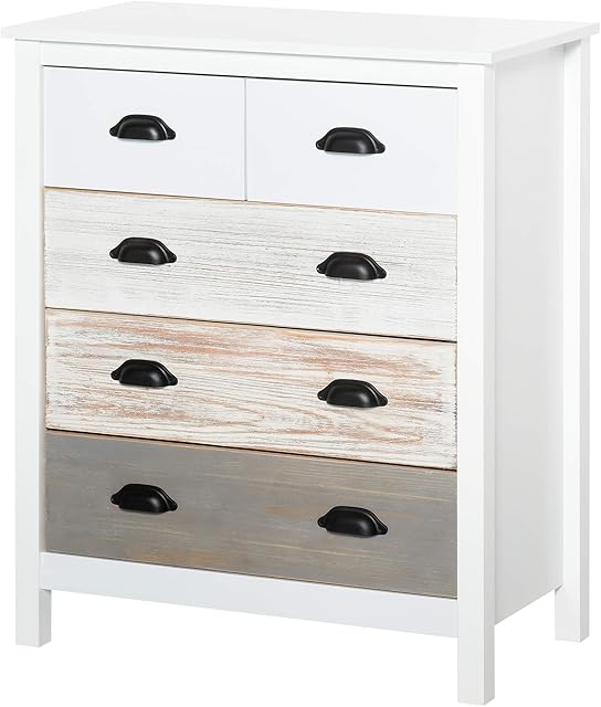HOMCOM Chest of Drawers,5 Drawers Storage Cabinet Bedroom Clothes Closet Living Room Organizer
