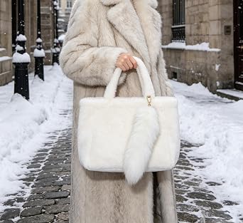 Faux Fur Fox Tail Key Chain Costume Fur Cosplay Handbag Accessory Fashion Charm, White Tip Grey