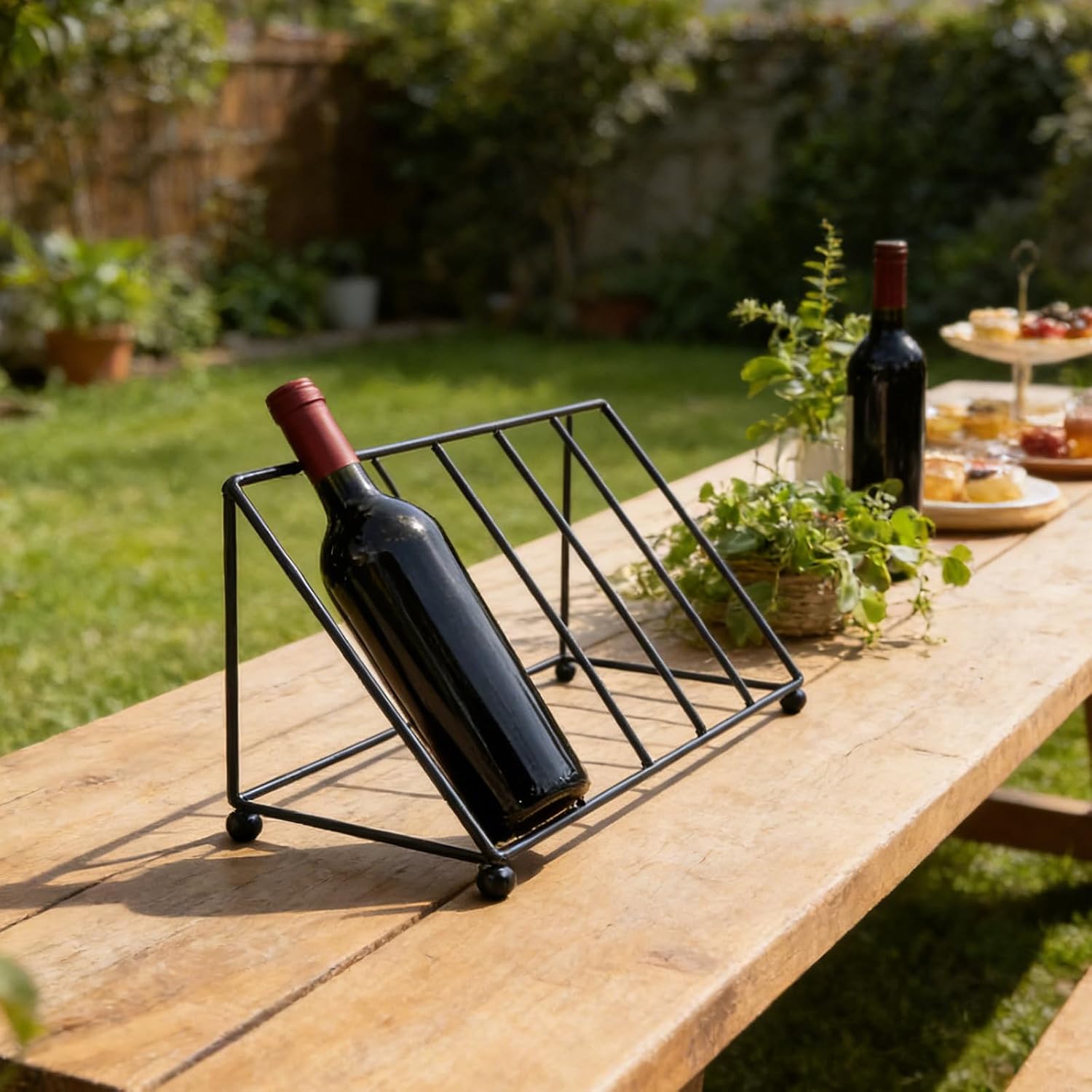 Metal Wine Storage Rack, Black Iron Tabletop Display Shelf