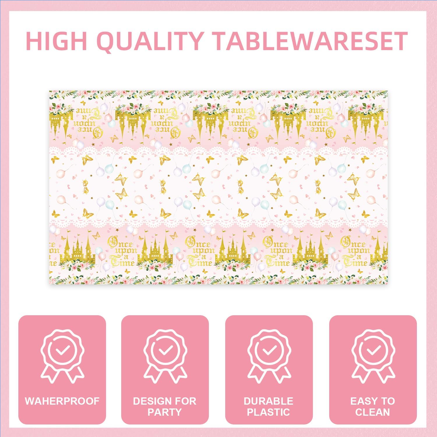 141Pcs Princess Birthday Party Decorations Castle Themed Tableware - Princess Party Plates and Napkins Forks Cups Cutlery Tablecloth Rose Gold Floral for Girls Baby Shower Birthday Decorations - Image 5
