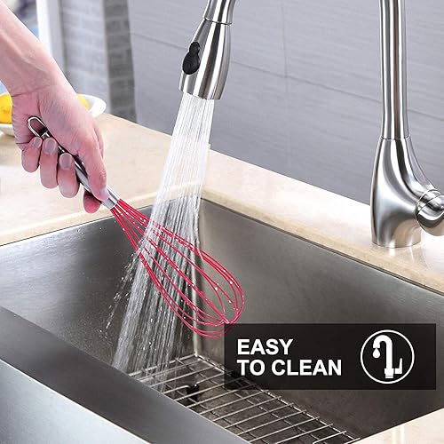 Miniatura 6 de HOTEC Juego de 4 batidores de silicona, batidor de huevos de alambre para globos, batidor de mango antideslizante para utensilios de cocina