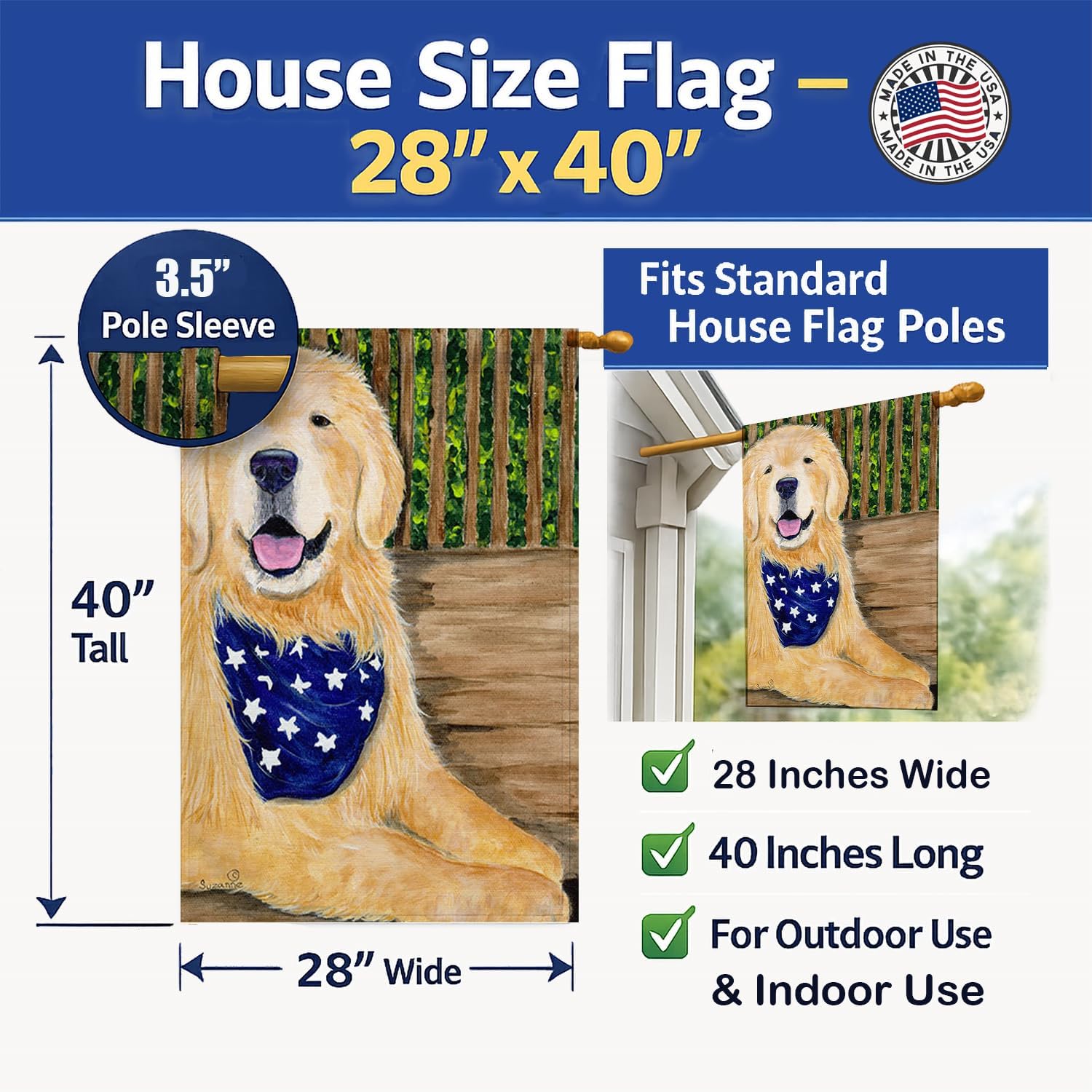 Caroline's Treasures SS8972CHF Golden Retriever Flag Canvas, Large, Multicolor