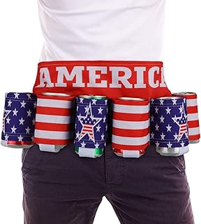 Weewooday 6 Pack Beer Belt USA Americana Beer Belt Holder for Men Novelty 4th of July Patriotic Beverage for Memorial Day Independence Day 250 Year American Anniversary Picnic Party