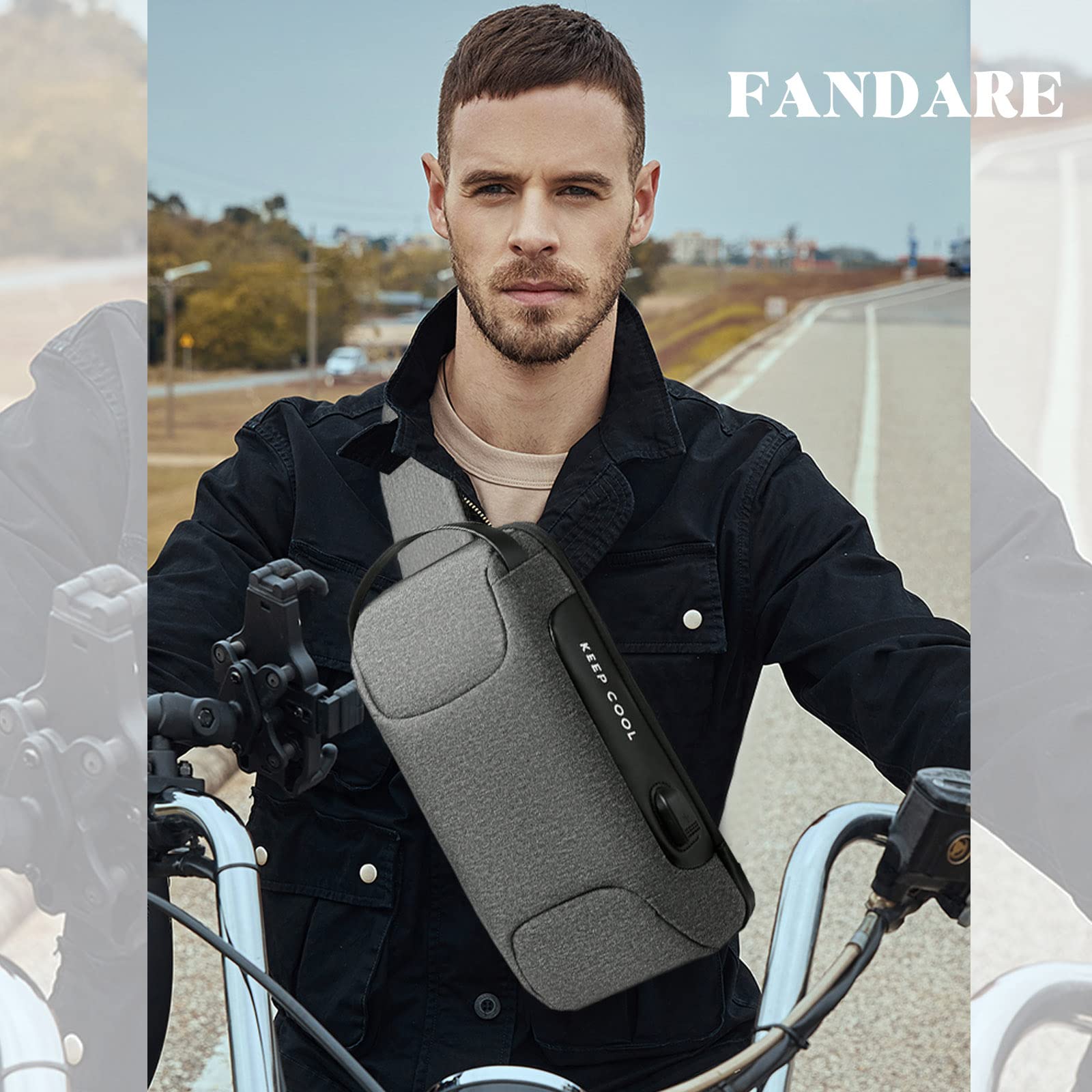 FANDARE Antirrobo Bolsos Cruzados Bolsa de Pecho Bandoleras Cruzada con USB Negocio Sling Bag Impermeable Estilo de Autos Deportivos para Hombre Colegio Viaje Multibolsillos Mochila Verde Gris