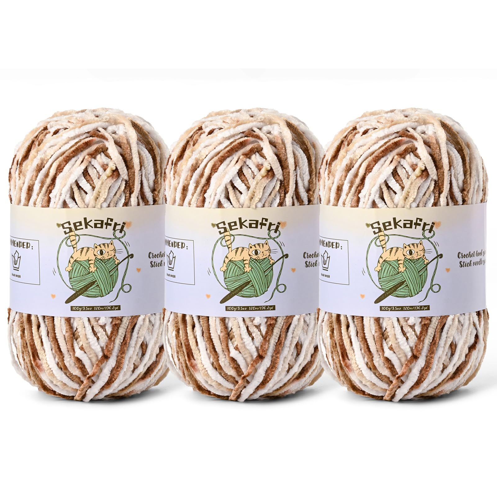 Fuzzy Chenille Yarn for Crocheting Amigurumi Yarn 3 White Coffee