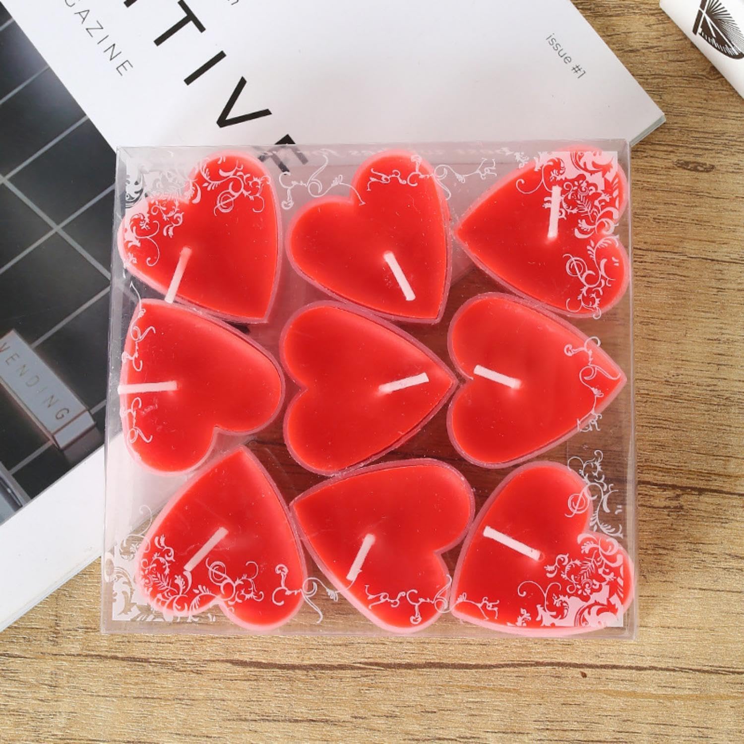 Tea Candles Heart Romantic Candle Small Sweet Wedding Party and Home 1.5-2 Hours Extended Burn Time Votive Parties Tealight Wishing Bulk Birthday Halloween Emergency Family 9 Pack (Pink)