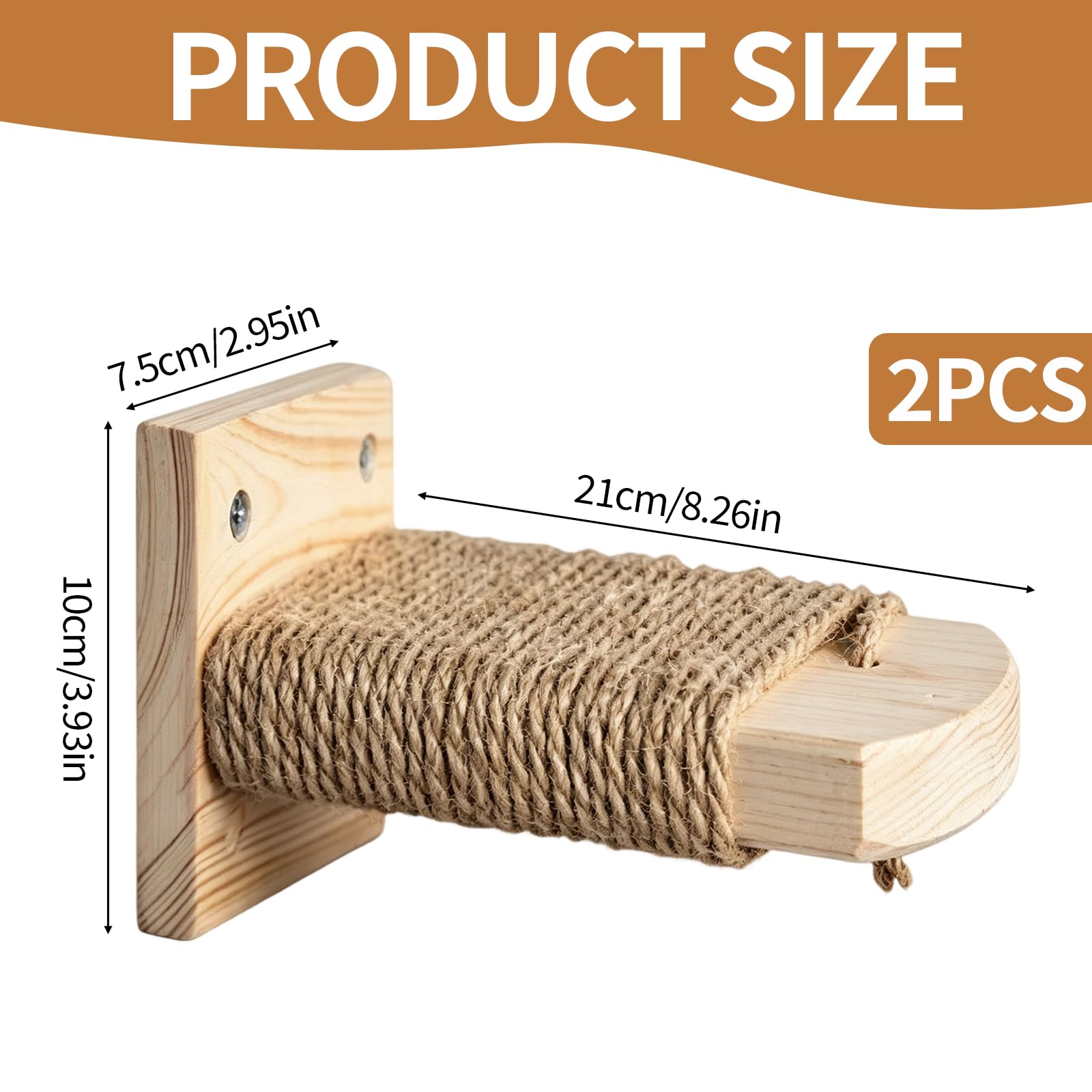 Katzentreppe Wand 4pcs 20CM Lang Natur Holz mit Juteseil Tragfähigkeit 35kg | DIY Kletterwand Katzen aus Holz Wandmontage Kletterwand Wandliege aus Massives für Katze Klettern Spielen Massives Gummiholz