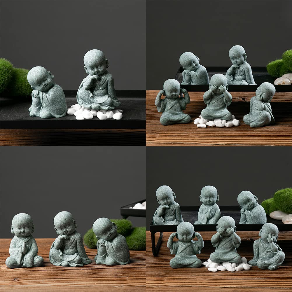 ZYWUOY Lot de 6 décorations en résine pour aquarium - Petit Bouddha de la sagesse - Bonsaï - Collines artificielles, paysage, statues de Bouddha