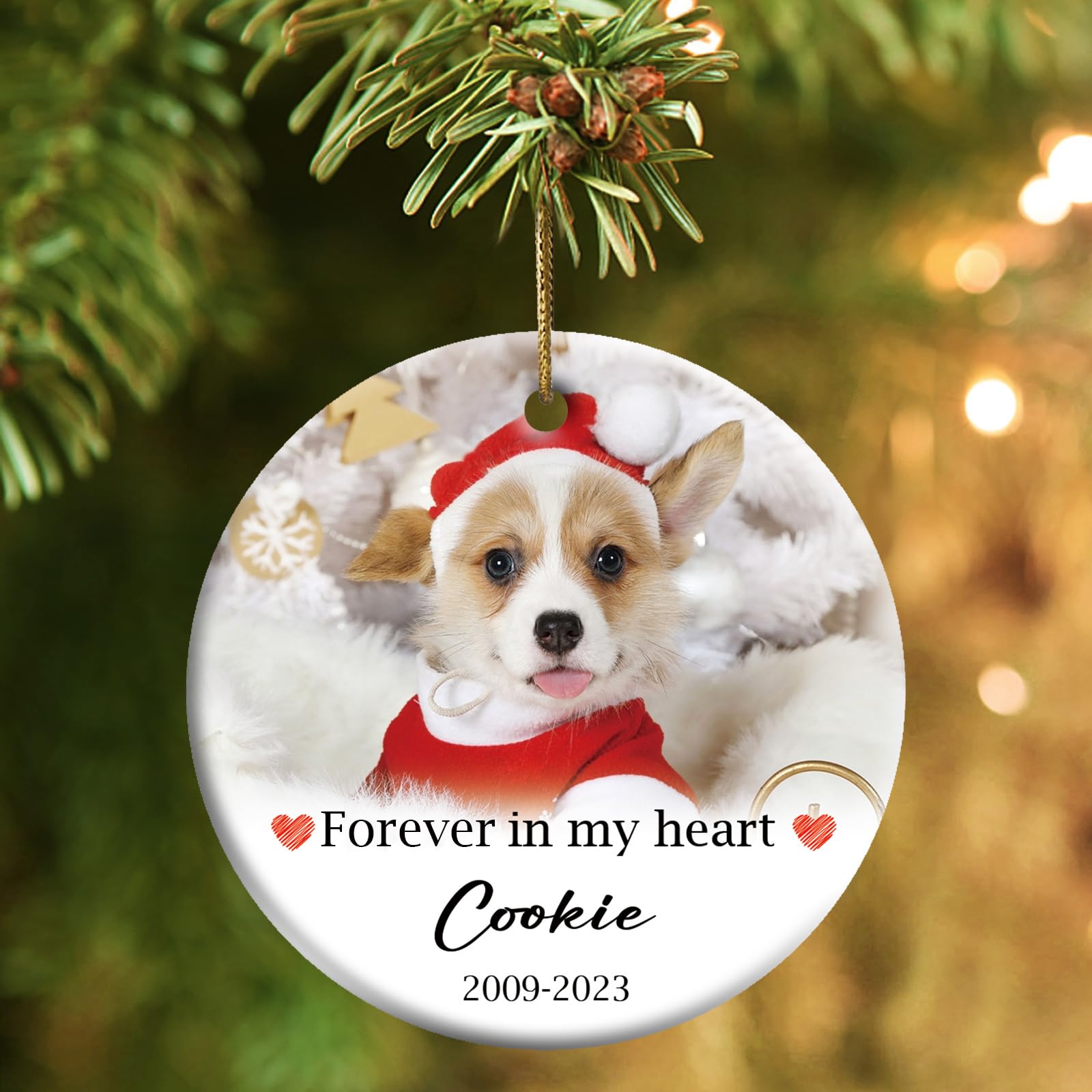 Bemaystar Personalised Dog Memorial Christmas Bauble - Ceramic Pet Memorial Christmas Ornaments, Photo Dog Memorial Gifts, in Memory of Pet Sympathy Gifts for Loss of Dog Cat Pet Decorations — image 1
