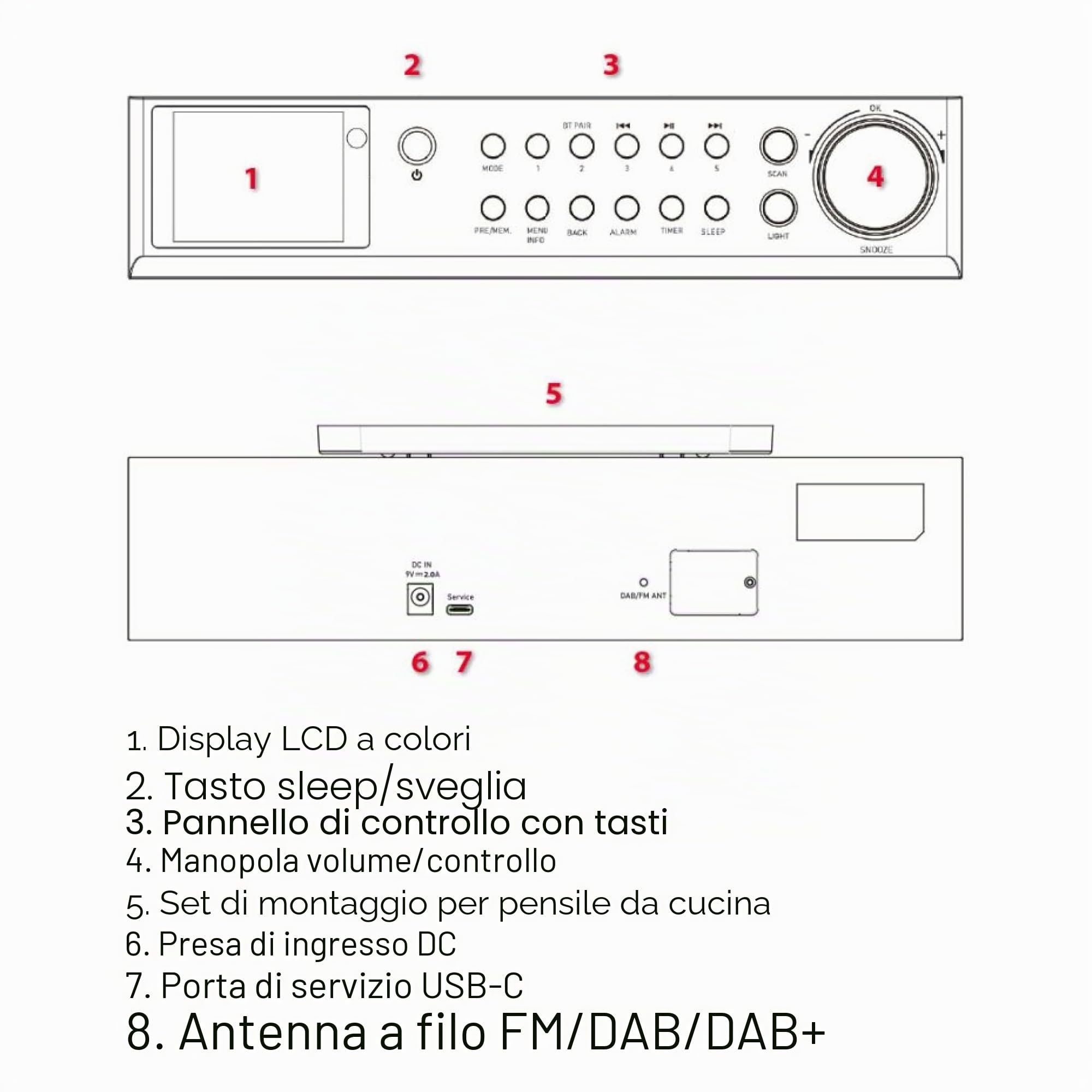 Regent Cucina 200 Radio da Cucina Sottopensile DAB Bluetooth FM/DAB+ LED Display a Colori Timer 2 Allarmi