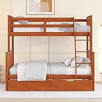 Vista 174 de Harper & Bright Designs Litera de tamaño matrimonial sobre matrimonial con 3 cajones, litera de madera maciza con almacenamiento y riel
