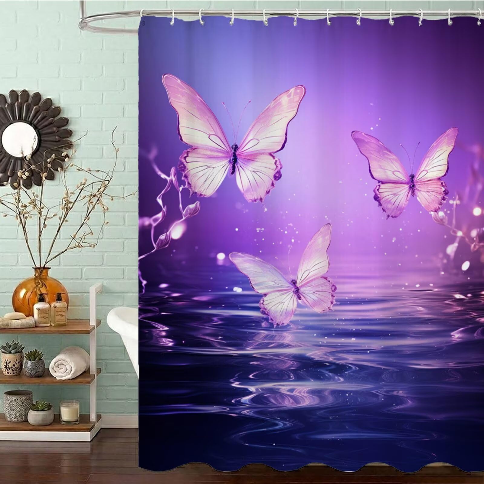 Fioletowa zasłona prysznicowa 200 x 240 cm, wodoodporna, szybkoschnąca tkanina poliestrowa, bardzo długa zasłona prysznicowa z obciążonym dnem i 12 haczykami, nadaje się do prania, zasłona łazienkowa