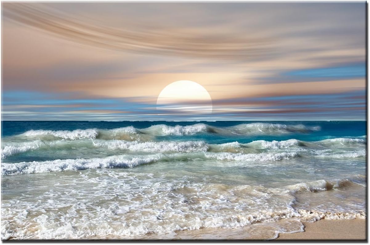 Art Print Canvas Original Just New Blue wall Large 60x40cm set stretched and framed ready to hang. Abstract giclee artwork 1 piece home office living room kitchen bedroom colour Lynxart