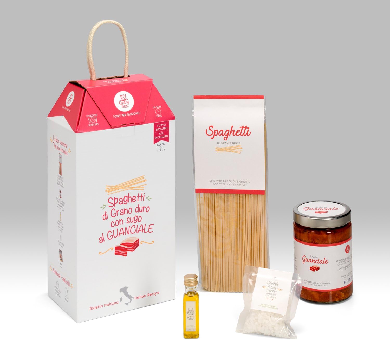 DURUM Wheat Spaghetti Pasta with GUANCIALE Sauce My Cooking Box x5 - Gift Box Idea